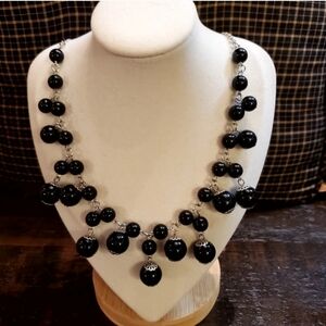 Silver and Black bead necklace and earrings